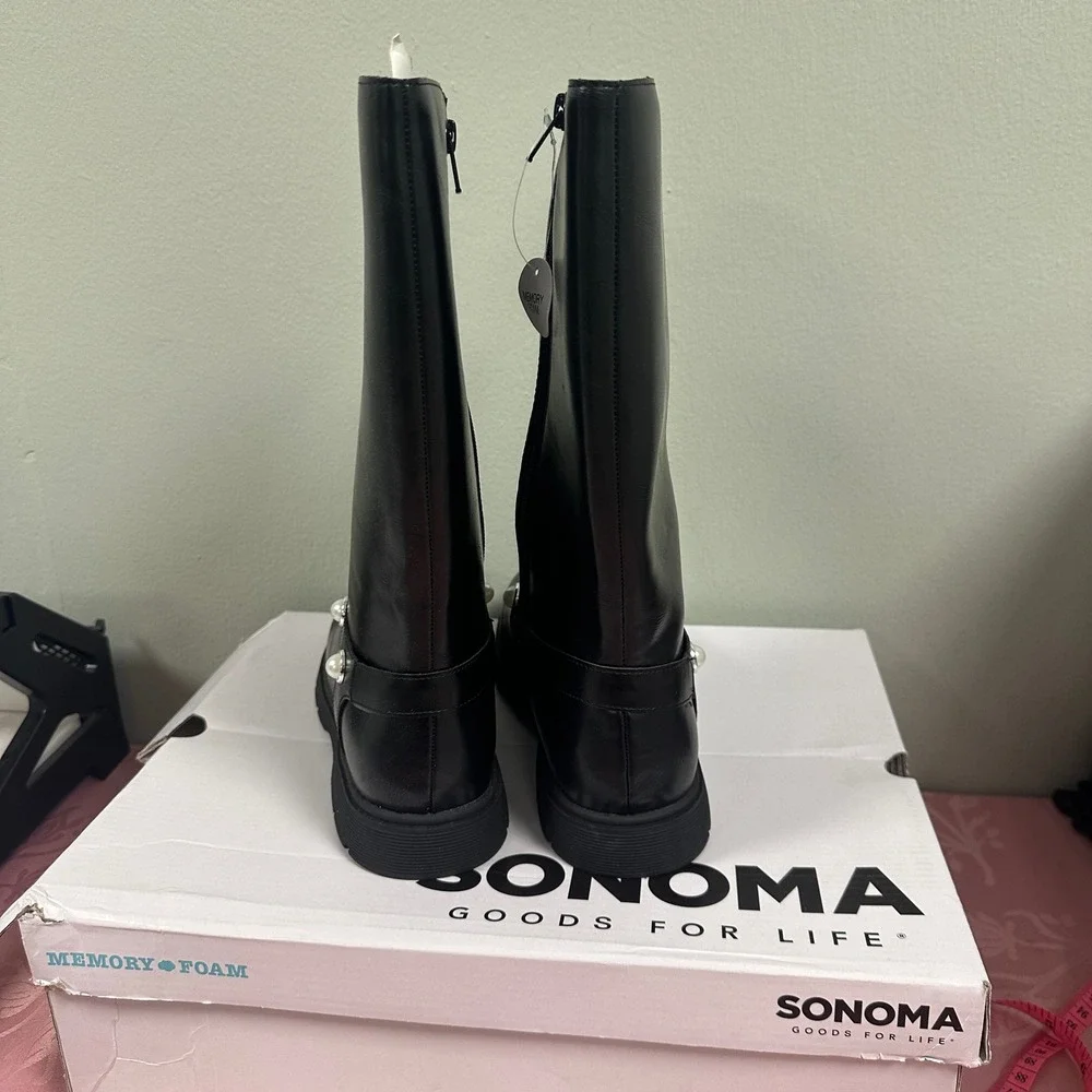 Sonoma Goods For Life Girls Black Pearl Strap Tall Boots BREAH Size 6 NEW